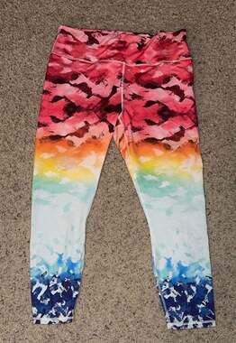 Fabletics High-Waisted Printed Powerflex 7/8 Leggings in Pride Wave Rainbow